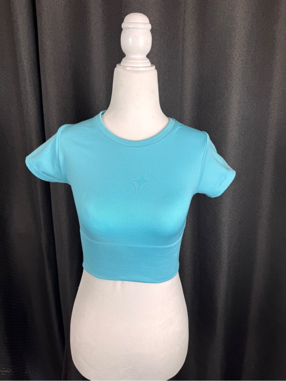aerie Aqua Ribbed Short-Sleeve Crop Top
